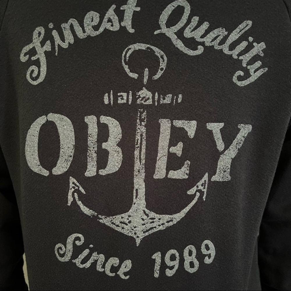 Obey Well Worn Thrashed Thumb Hole Navy Anchor Hoodie Size M - Picture 8 of 16